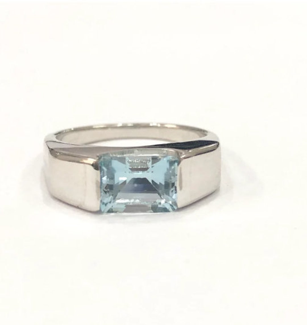 Buy 100% Natural Aquamarine 5x7mm Baguette 925 Sterling Silver Ring Men  Valentine's Day Gift for Him March Gemstone Online in India - Etsy