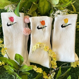Floral Embroidery | Flower Socks | Custom Crew Socks For Women | Trendy Sock Embroidery | girly socks