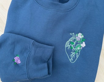 Anatomical heart Crewneck | Flower Heart Crewneck | Floral crewneck | Girly heart Crewneck Sweatshirt