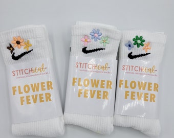 Floral Embroidery | Flower Socks | Custom Crew Socks For Women | Trendy Sock Embroidery