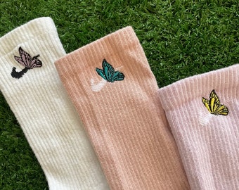 Butterfly Sock Embroidery | Butterfly Socks | Custom Crew Socks For Women | Trendy Sock Embroidery | Spring Socks | Spring embroidery socks