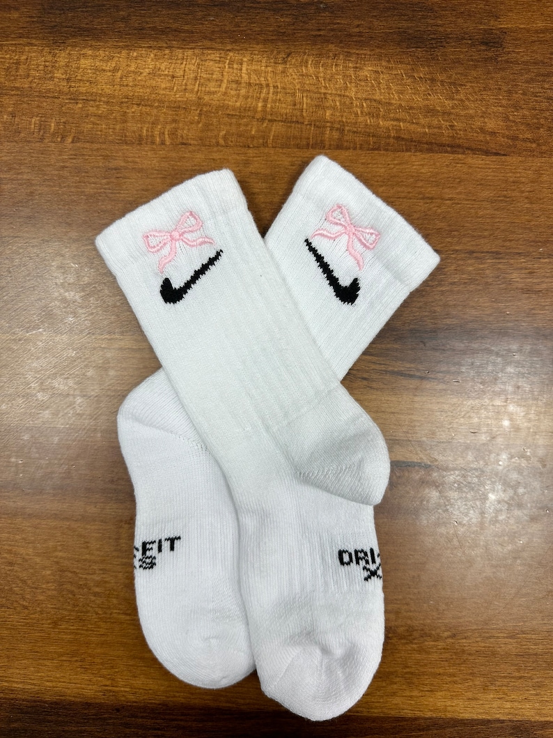 YOUTH Bow Embroidered Socks | Ribbon Embroidered Socks | Bow Crew Socks ...