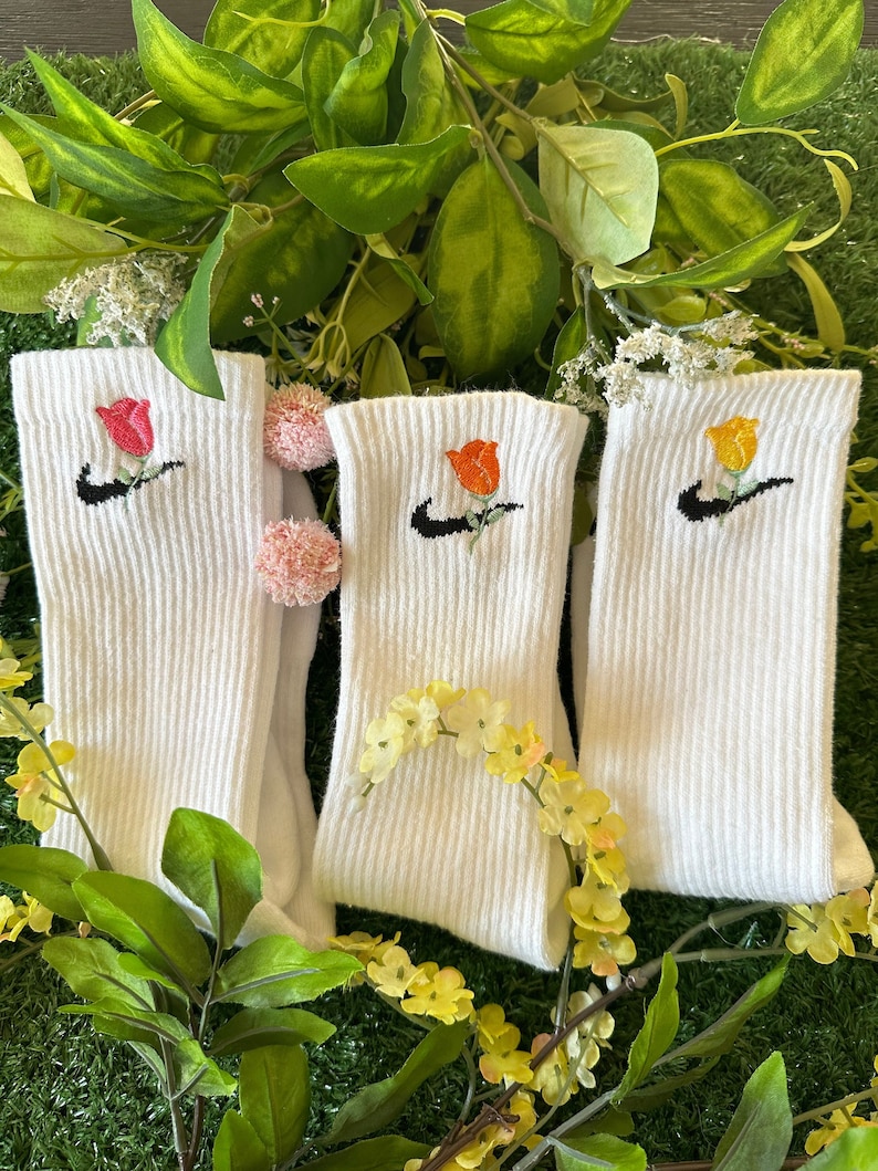 Floral Embroidery | Flower Socks | Custom Crew Socks for Women | Trendy ...