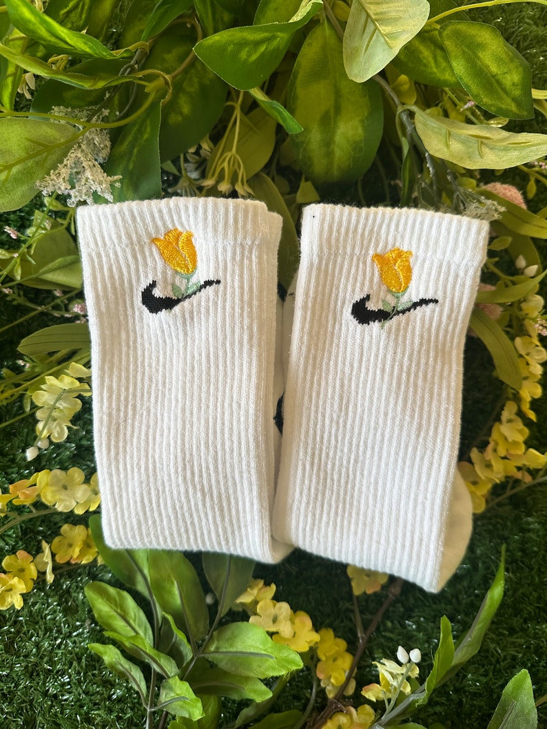 Floral Embroidery | Flower Socks | Custom Crew Socks for Women | Trendy ...
