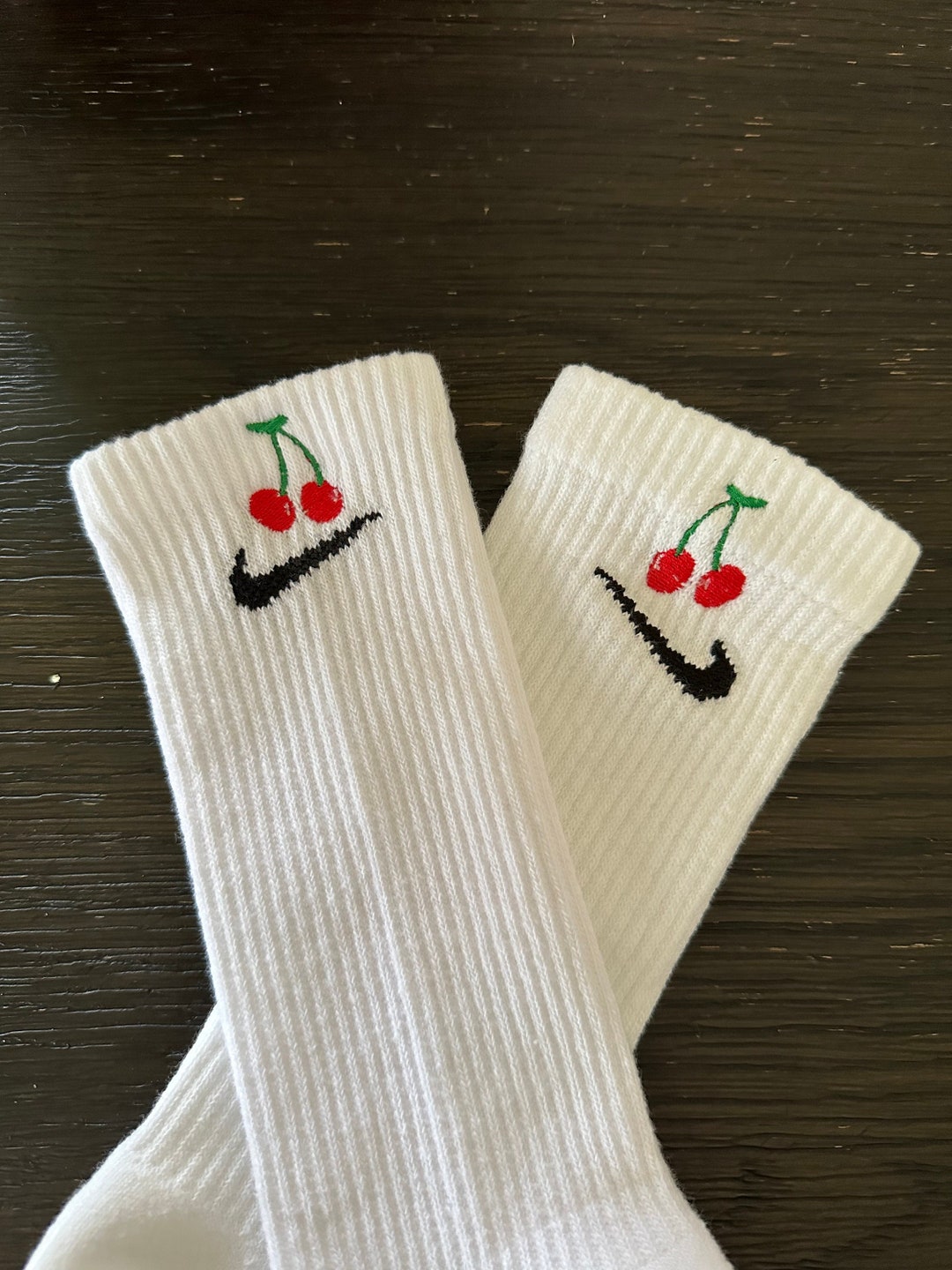 Cherry Socks Cherry Embroidery Cute Socks Girly Embroidery Trendy Embroidery Crew Socks Etsy