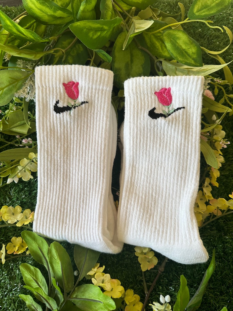 Floral Embroidery | Flower Socks | Custom Crew Socks for Women | Trendy ...
