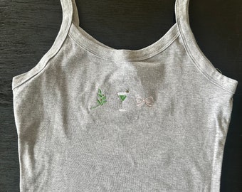 Martini Embroidery Tank Top | Girly Bow Embroidery | Tini