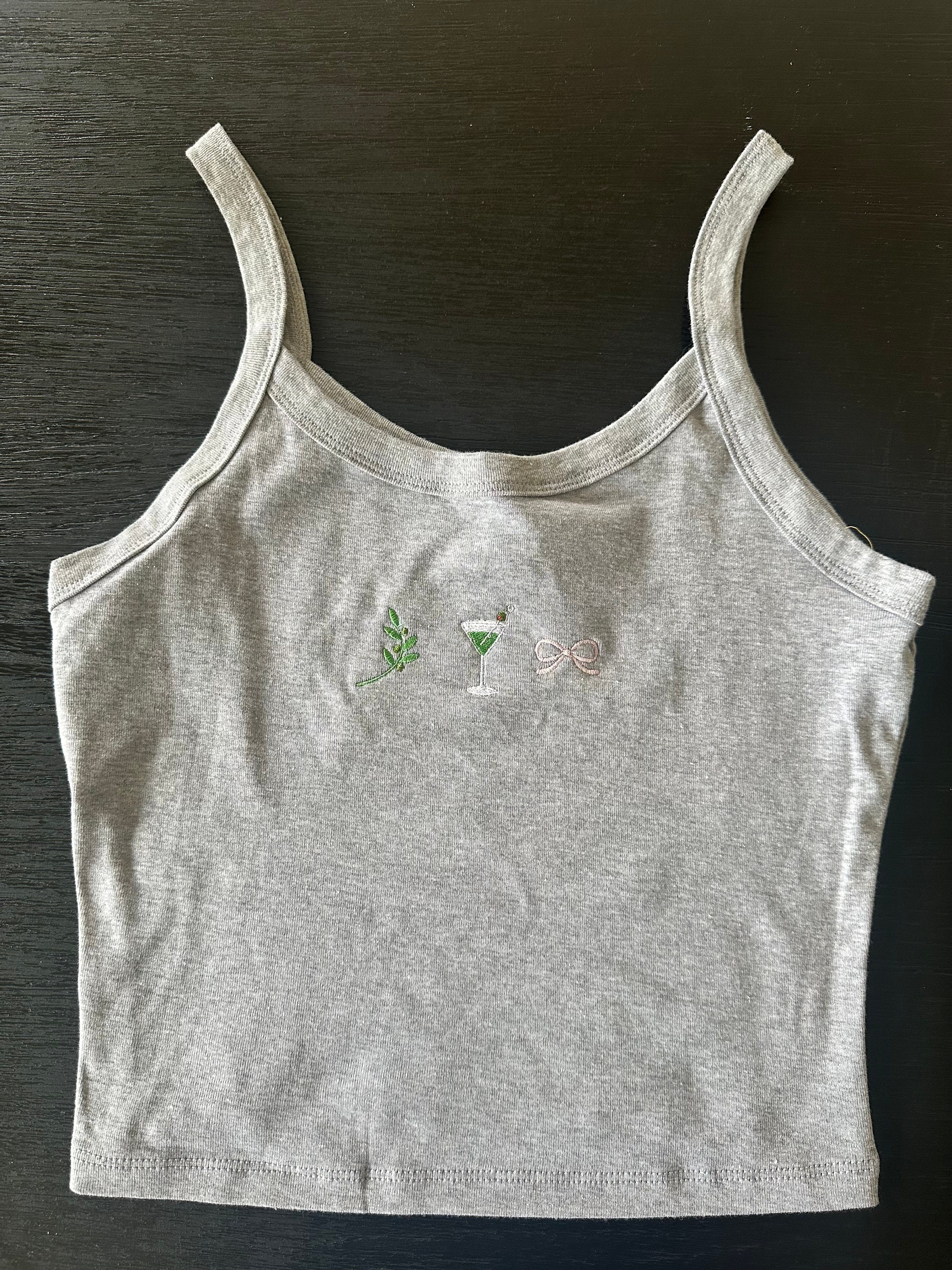 Martini Embroidery Tank Top | Girly Bow Embroidery | Tini