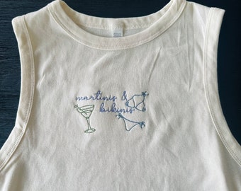 Martini & Bikini Tank | Tini Bikini Summer embroidery tank top | Girly embroidery top | Bachelorette tank | Girl Group Tank |