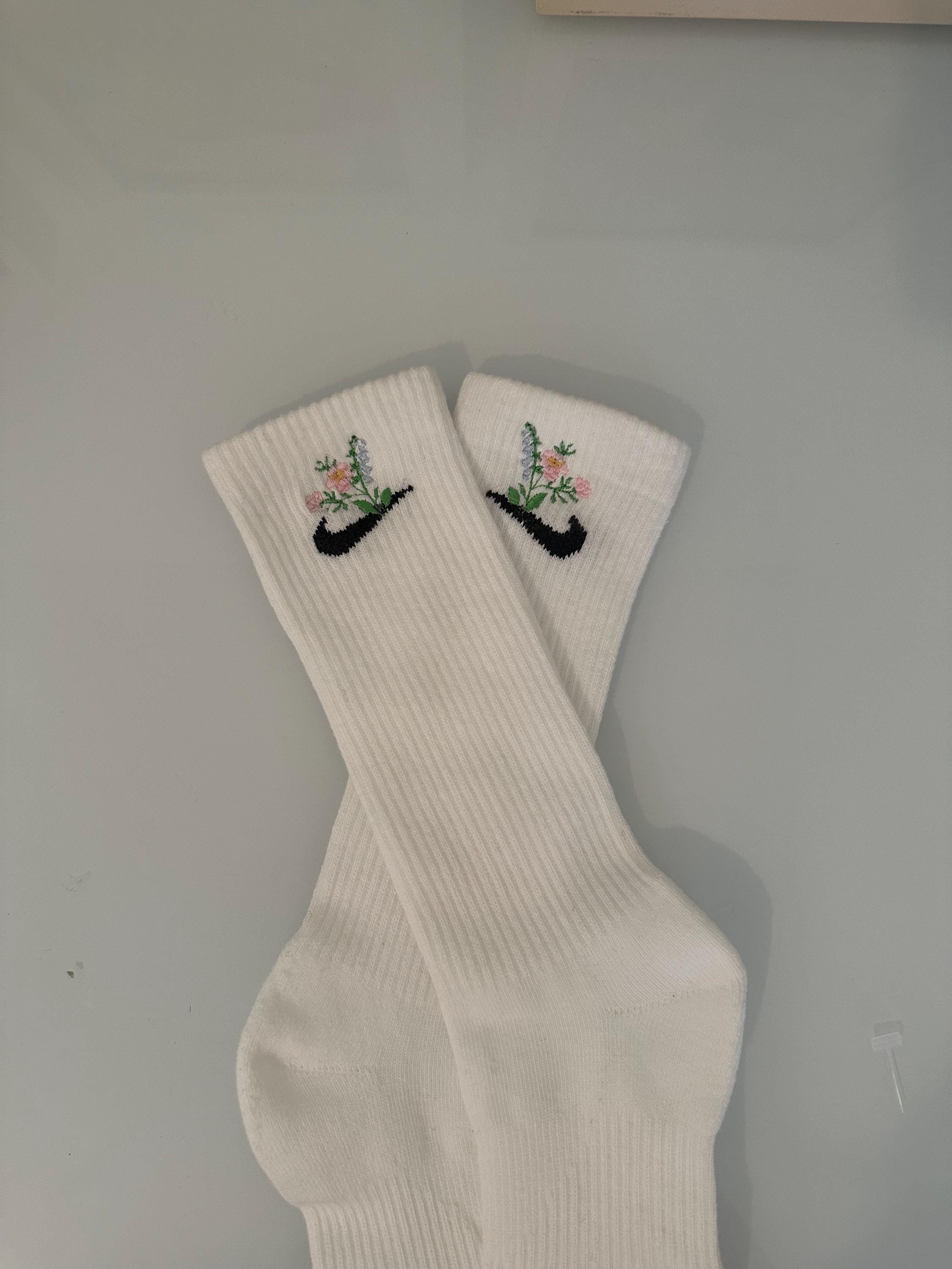 Spring Floral Embroidery | Flower Socks | Custom Crew Socks for Women ...