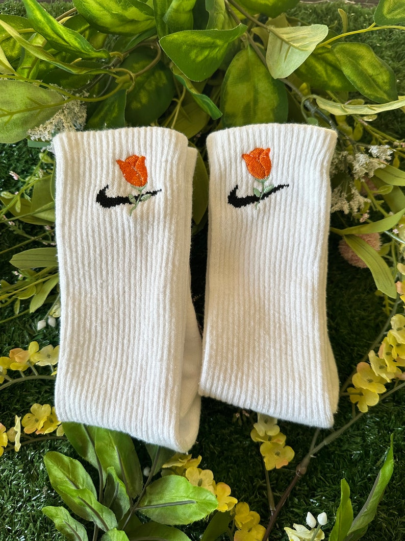 Floral Embroidery | Flower Socks | Custom Crew Socks for Women | Trendy ...