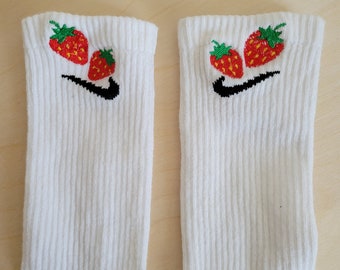Strawberry socks | Strawberry Embroidery | Cute socks | Girly Embroidery |  Trendy Embroidery Crew Socks