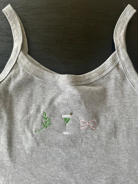 Martini Embroidery Tank Top | Girly Bow Embroidery | Tini