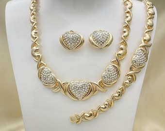 Gold Jewelry Set |HUGS & KISSES Xo Set | 18K Real Gold Filled Jewelry Set | XOXO Necklace Set | Heart Jewelry Set | Gift Jewelry Set