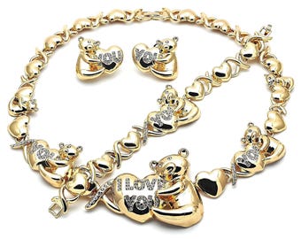 Gold Jewelry Set |HUGS & KISSES Xo Set | 18K Real Gold Filled Jewelry Set | XOXO Necklace Set | Heart Jewelry Set | Dolphin Jewelry Set