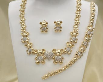 Gold Jewelry Set HUGS & KISSES Gold Necklace | 18K Gold Filled Over Jewelry Set, XOXO Necklace Set | Heart Jewelry Set | Gift For Your Diva