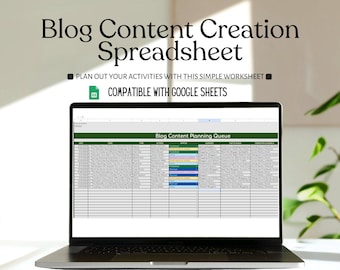 Content creation spreadsheet, Blog post spreadsheet template,  Blog Post Planner Google Sheets, Digital Planner, Organized Content Calendar