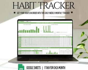 Habit Tracker for Google Sheets, Daily Habit Planner Spreadsheet , Weekly Habits, Goal Planner Dashboard, Digital Daily To Do List Template