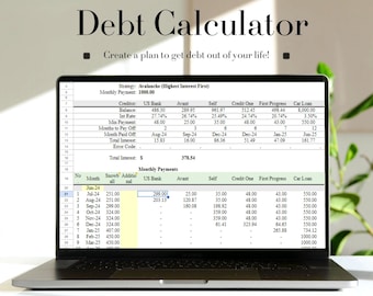 Debt snowball, debt payoff tracker, debt spreadsheet, debt tracker excel, debt payoff chart, Avalanche Calculator, Debt Free Planner
