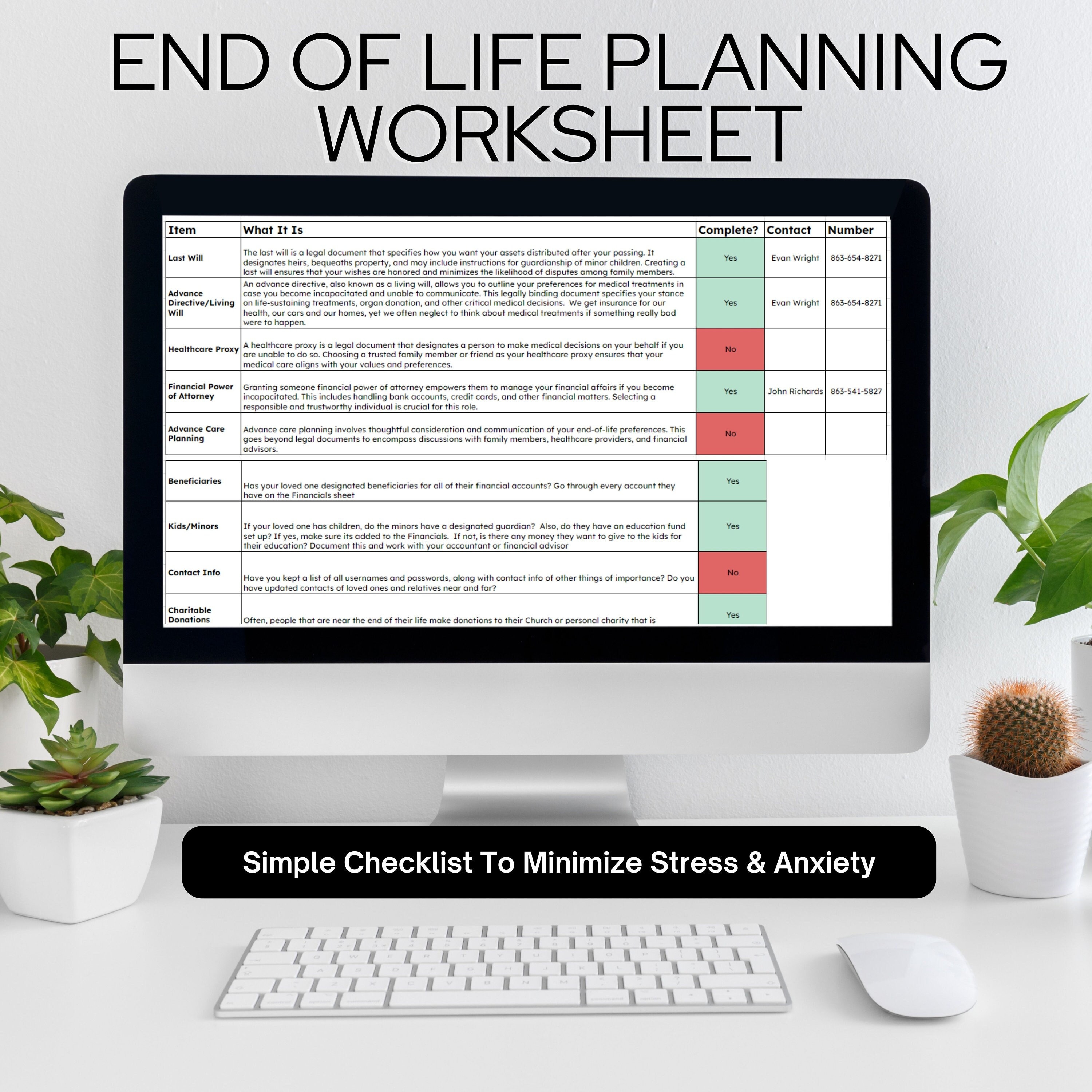 End of Life Planning Worksheet, Checklist, Planner, Emergency, Life
