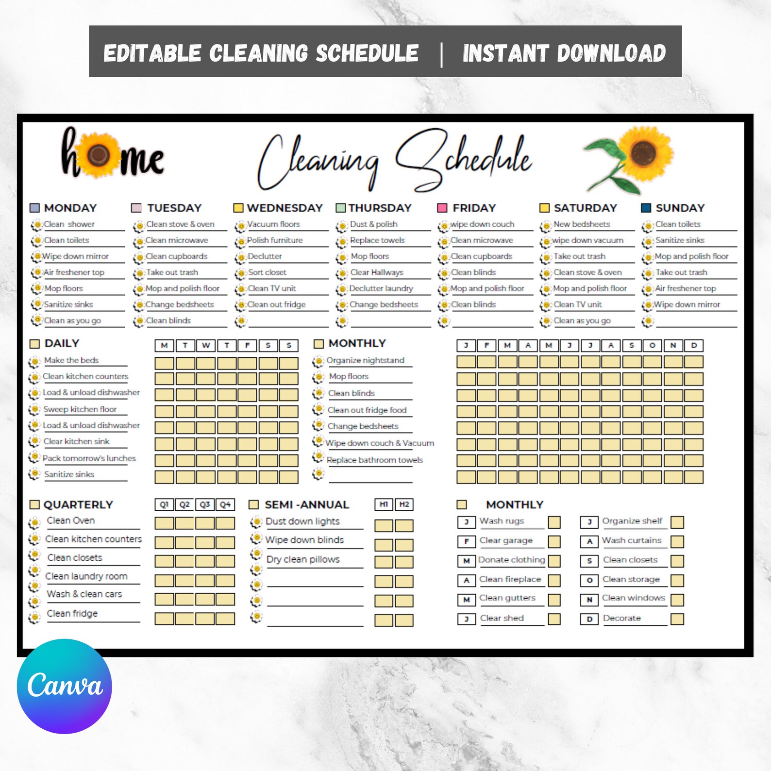 Editable Cleaning Planner Checklist Schedule, ADHD Cleaning Planner ...