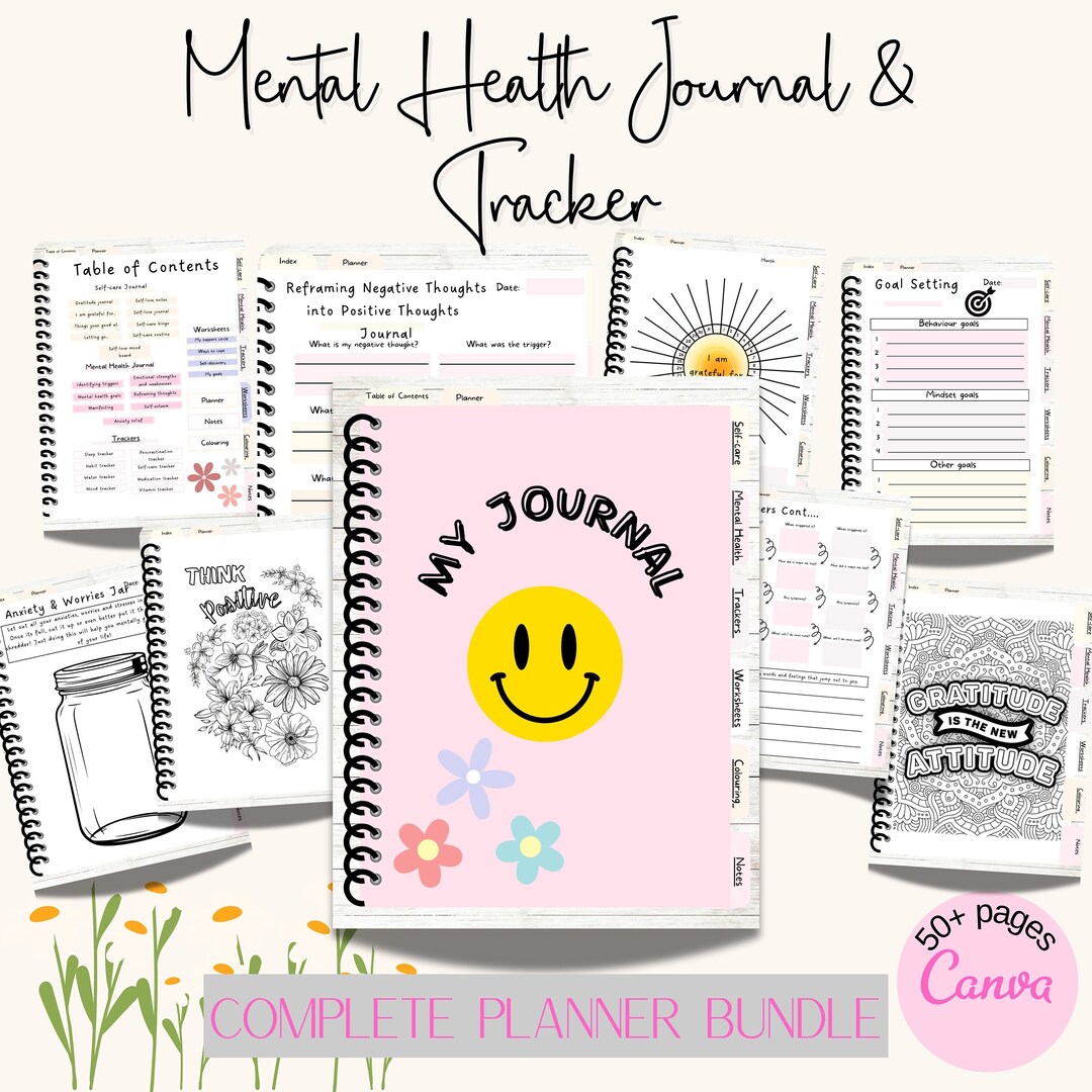 Mental Health Journal, Health Tracker, Editable Canva Printable ...