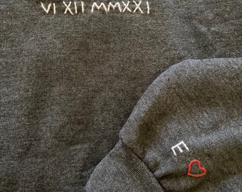 Personalized Sweatshirt | Handwritten Embroidered Custom Sweatshirt | Roman Numerals, Wedding Date l Mrs, Bride, Gift for Bride, Fiancé