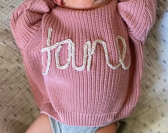 Personalized Knit Infant Sweater | Handwritten Embroidered Custom Sweater | Baby Name, Child's Name, Gift for Baby, Toddler, Infant, Newborn