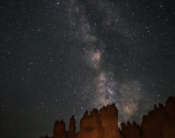 Bryce Canyon Wall Street - Milky Way Photography - Hoodoo Formation Print - National Park Digital Download