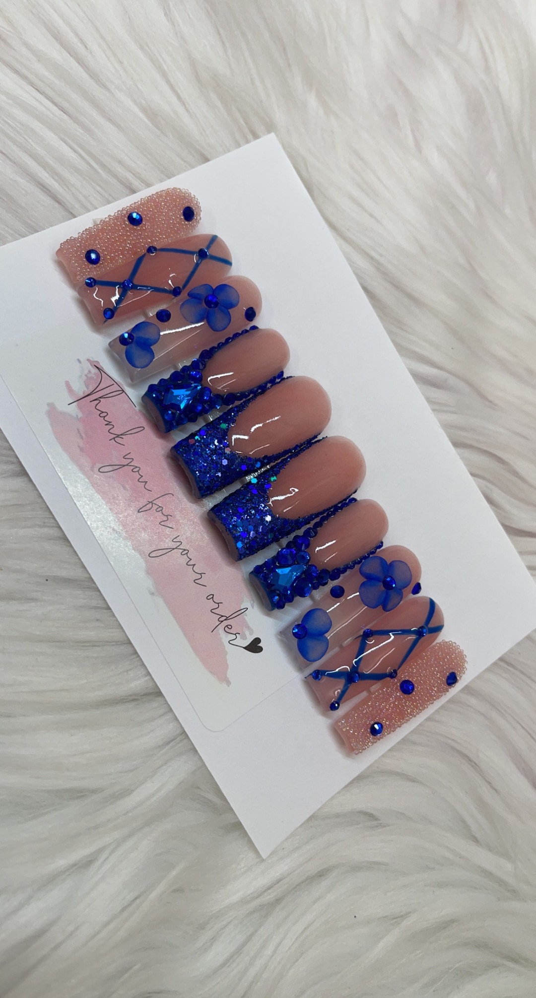 Royal Blue Bling/french Tip Acrylic Press on Nails - Etsy