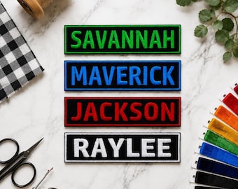 Custom Name Patch, Personalized Nametag Patches, Iron On Patch/Sew On Applique for Clothing, Jackets, Hats, Bags, Uniforms, Backpacks