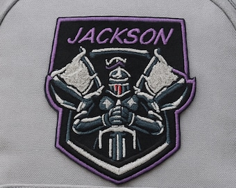 Aangepaste naampatch Knight Crest opstrijkbaar gepersonaliseerd logo-appliqué voor rugzakvestjas, middeleeuwse krijger, badge gameruitrusting