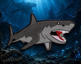 Iron-On Megalodon Shark Patch/Prehistoric Shark/Sew-On Applique for Jackets/Backpacks/Clothing/Diving Gear Patch/Surfing Patch