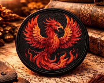 Einzigartiger Feuerphönix-Aufnäher / Aufbügelbarer Aufnäher / Mittelalterliche Fantasy / Mythisches Wesen / Legenden & Mythen / Aufnähbare Applikation für Kleidung, Jacken, Mützen und Rucksäcke
