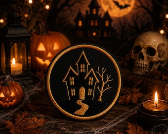 Iron-On Halloween Haunted House Patch/Paranormal Badge/Sew-On Applique for Backpacks & Jackets/Clothing/Cryptid Badge/Forest/Myths Legends
