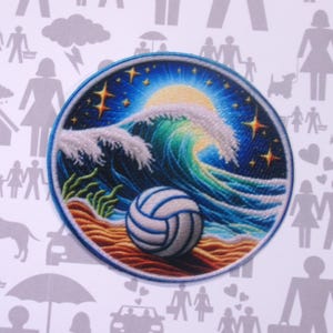 Ocean Wave Patch Iron-On Sew-On Beach Volleyball Badge Applique for Clothing Backpacks Tote Bags, Tropical Vibes, Travel Souvenir, Vacation