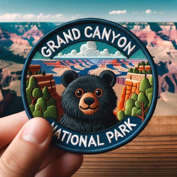 Grand Canyon National Park Patch Iron-on/Sew-on Applique Clothing Vest Jacket Cap, Decorative patches, Animal Badge, Bear Wolf, Nature Trail