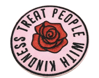 Treat People With Kindness 70s Hippie retro Boho Love Embroidered Patch Iron-On Applique, Cosplay Vest Clothing Badge DIY
