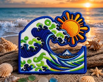 Iron-On Ocean Wave Patch/Sew-On Applique for Tote Bags, Clothing, Backpacks/Tropical Beach Vibes/Travel Souvenir/Coastal Patch/Surf Patch