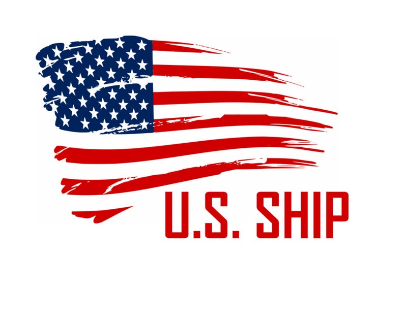 May include: A distressed American flag with red and white stripes and blue stars. The text "U.S. SHIP" is written in red below the flag.