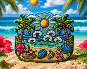 Ocean Wave Patch Iron-On Sew-On Coastal Surf Beach Badge Applique for Tote Bags Clothing Backpacks, Tropical Vibes, Travel Souvenir Vacation