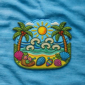 Ocean Wave Patch Iron-On Sew-On Coastal Surf Beach Badge Applique for Tote Bags Clothing Backpacks, Tropical Vibes, Travel Souvenir Vacation