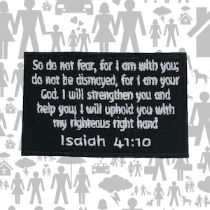 Isaiah 41:10 Patch Embroidered Iron-On Sew-On Bible Verse Applique for Jackets Vests or Bags – Christian Gift, Jesus, Faith, Biker Scripture