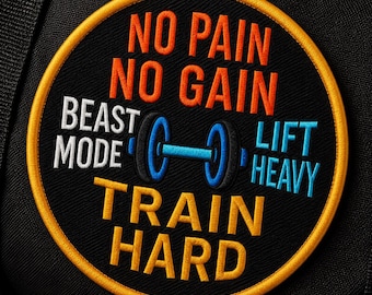 Parche motivacional para el gimnasio "Sin dolor no hay ganancia" para planchar o coser. Insignia de entrenamiento para chaquetas, mochilas y bolsas de gimnasio. Aplique "Levanta pesas".