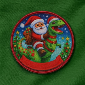 Santa Riding a Dinosaur Patch/Iron-On Patch/Kids Patch/Funny Christmas Gifts/Sew-On Applique for Stockings, Vest/Jacket Backpack, Clothing