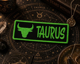 Parche termoadhesivo con el símbolo del toro del signo zodiacal Tauro / Regalo de astrología y horóscopo / Aplique para coser en ropa, chalecos/chaquetas, sombreros, mochilas y bolsos.