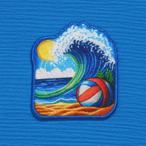 Ocean Waves Patch/Iron-On Patch/Beach Volleyball Badge/Sew-On Applique for Clothing, Backpacks, Tote Bags, Tropical Vibes, Travel Souvenir
