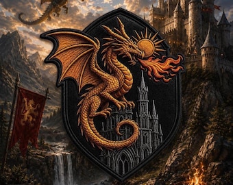 Fire-Breathing Dragon Patch/Iron-On Patch/Medieval Mythical Fantasy Creature/Myth & Legend/Sew-On Applique for Clothing Vest/Jacket Backpack