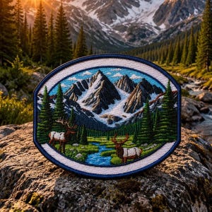 Moose Patch/Iron-On Patch/Mountain Patch/Nature Gift/Camping & Hiking Patches/Sew-On Applique for Clothing Vest/Jacket Hats Backpack Gear
