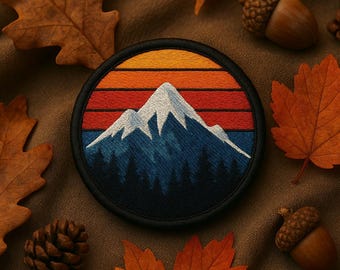 Retro Mountain 70s Patch–Hiking Camping Travel Iron-On or Sew-On Motivational Badge for Backpacks, Jackets & Outdoor Adventure Gear Applique